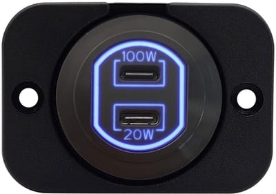 ProRide 12-24V USB C Autolader 2 Poorten Inbouw - 100W+20W - Enkelvoudig Paneel - Blauw - USB-C Stopcontact