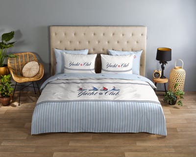 Good Morning dekbedovertrek nautische stijl tekst - 1 persoons 140x200/220 cm - Blauw - 100% Katoen renforc�