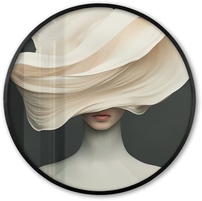 Poster in lijst Rond - Fotolijst 60x60 cm - Posters - Vrouw - Beige - hoed - Ronde posterlijst zwart - Decoratie - Wanddecoratie woonkamer - Muurdecoratie slaapkamer