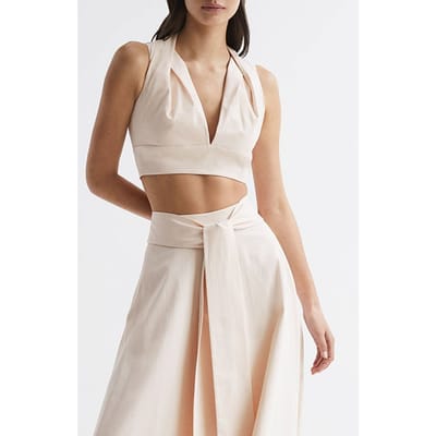 Reiss Rebecca Pleat Shoulder Tank Maat: 12 | Mouwloze Tops Outlet | Dames | Beige