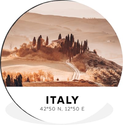 WallCircle - Wandcirkel - Muurcirkel - Italië - Toscane - Zomer - Aluminium - Dibond - 30x30 cm - Binnen en Buiten