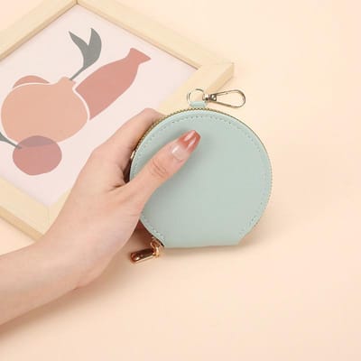 Petit Sac à Monnaie Frais pour Femmes à Fermeture Éclair Portable Mini Sac Rond pour Écouteurs Rangement Clés vert