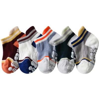5 Paires Chaussettes Décontractées Mignonnes Antidérapantes Respirantes Filles Garçons Bébés Chaussettes en Coton XS 0-1Y 9-11cm gray