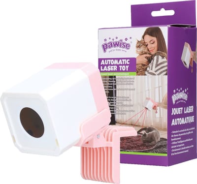 Pawise Automatic Laser toy - Kattenspeelgoed - Automatische laser pointer - stimuleert nieuwsgierigheid en jachtinstinct - Batterijen niet inbegrepen - Roze/Wit