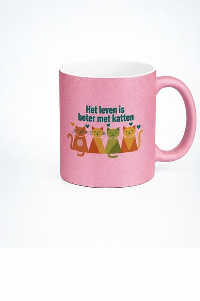 Het Leven is Beter met Katten Mok | Roze Glanzende Keramische Mok voor Kattenliefhebbers