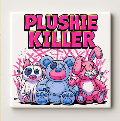 Plushie Killer Tegel – 15x15cm Grappige Creepy Schattige Keramische Wanddecoratie | Uniek Cadeau voor Horror Fans & Knuffelliefhebbers