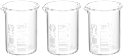 3Pcs 10Ml Lage Vorm Glas Beker, 3.3 Borosilicaatglas Afgestudeerd Gedrukt Schaal Maatbekers Met Uitloop Voor Keuken Lab Vloeistoffen