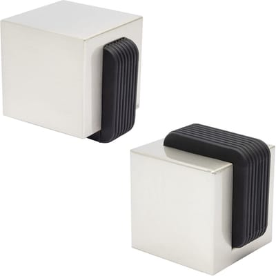Muur Deurstoppers met Zachte Stop - 40 x 40 x 45 mm, Zink in Roestvrijstalen Look, Thermoplastisch Rubber, Voor Schroeven - Inclusief Montagemateriaal