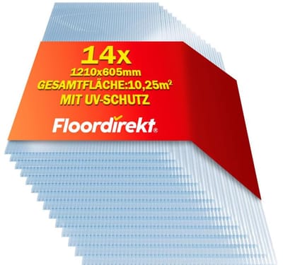 FLOORDIREKT 14x Polycarbonaatplaten - UV-bestendig - 60.5x121cm - 10.25m² - Transparant - Polycarbonaat plaat - DIY - Serreplaat - Sterkte: 6 mm