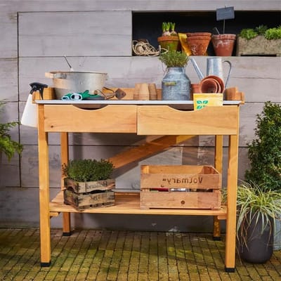Plantenwerktafel Hout - Tuinwerktafel Kweektafel - Buiten Tuinieren - Weerbestendig FSC Grenenhout - 99x50x80cm - Naturel Houtkleur