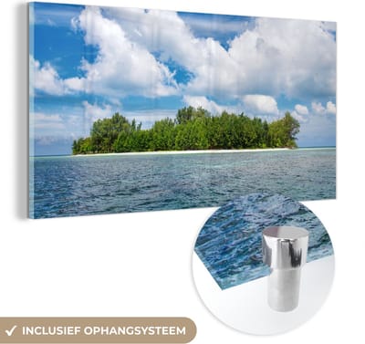 MuchoWow® Glasschilderij 40x20 cm - Schilderij acrylglas - Eiland - Zomer - Tropisch - Foto op glas - Schilderijen
