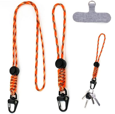 Dailygoods- Sleutelhanger Handgevlochten Paracord - Verstelbare Gesp - Karabijnhaak - Lichtgewicht - Praktisch - Oranje Camouflage - Sleutellanyard