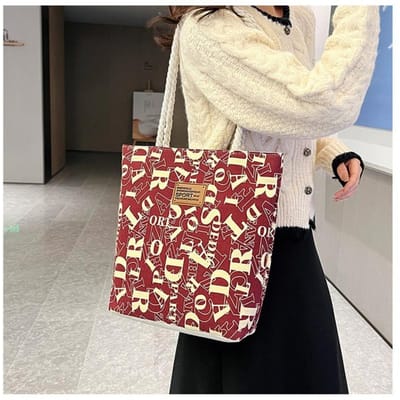 Damestas Grote Capaciteit Canvas Letter Tote Stijlvolle Werk Woon-werk Okseltas Schoudertas rood