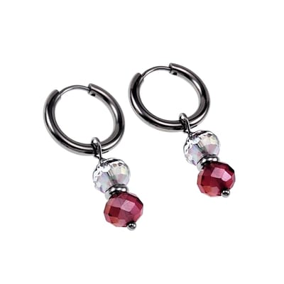 ∅18mm x 2,5mm Oorbellen Dames - RVS - Oorringen met Donkerrode Gefacetteerde Kristalkrallen Hanger