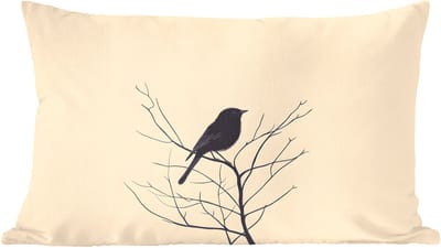 Sierkussens - Kussentjes Woonkamer - 60x40 cm - Vogel - Zwart - Tak - Minimalistisch