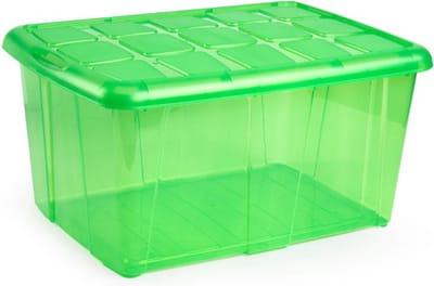 Plasticforte opslagbak organizers met deksel - transparant/groen - 60 liter - kunststof