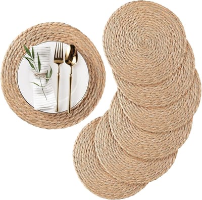 6 STUKS Ronde geweven placemats, natuurlijke placemats, 12 inch rotan placemats -Onderlegger - Hitte bestendig - Boerderij Boho gevlochten placemats