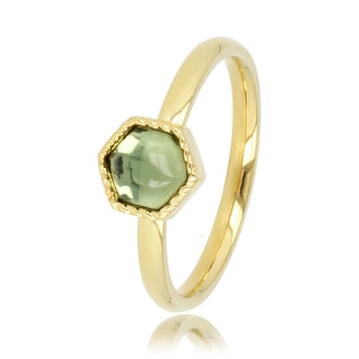 My Bendel - My Bendel - Goudkleurige Ring met Groene Glassteen - Goudkleurige Ring - Zeshoek Vorm - Groene Glassteen - met Luxe Cadeauverpakking | Sieraden Voor Dames | Maat 16.00 Mm / Maat 50