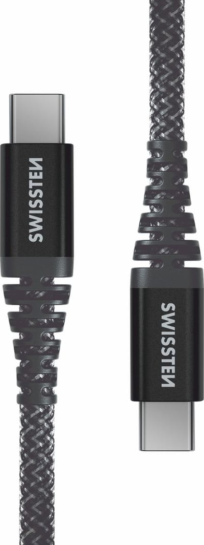 Swissten - Aramid Reinforced - USB-C naar USB-C Kabel - 1,5 Meter - Grijs - 71542010
