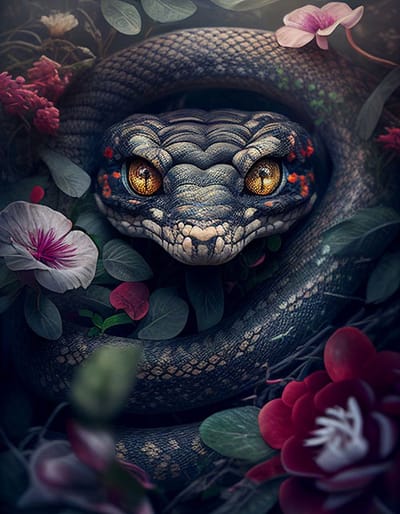 AI - Woondecoratie - Poster - Dieren - Slang - Bloemen en jungle - 47 - 70 x 100 cm