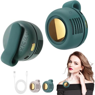 Mini Ventilator - Draagbare Ventilator - Clip Ventilator - Oplaadbare Ventilator - Bladloze Ventilator - Nekventilator met Clip - Tailleventilator - 3 Snelheden - USB-C - Gebroken wit / Donkergroen