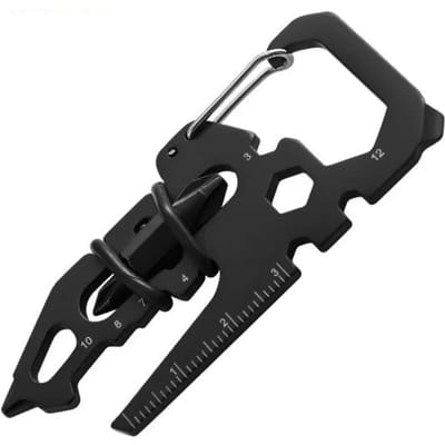 Outils d'extérieur en acier inoxydable, mousqueton, décapsuleur, porte-clés, anneau, carte multifonction, outil de camping, accessoires d'escalade noir