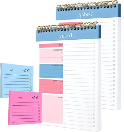2-Pack To Do List Notitieboek, Ongeorganiseerde Dagelijkse Planner met 100 Pagina's, Ideaal voor Werk, Studie en Organisatie met Sticky Notes in Roze en Lichtblauw