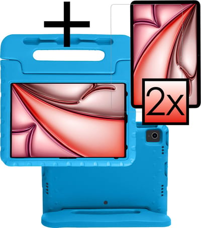 Hoes - Geschikt voor Apple iPad Air (2024/2025/2026) - 13 inch - Met 2x Screenprotector - Kinderhoes Shockproof Bumper - Kidsproof Case - Tablet Hoesje - Kinder Cover - Blauw