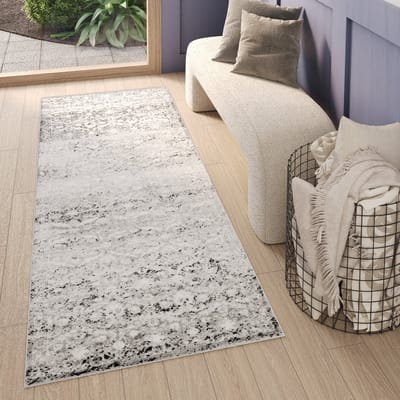 Tapiso Sky Vloerkleed Loper Grijs Geruit Vintage Woonkamer Tapijt Maat - 70x150