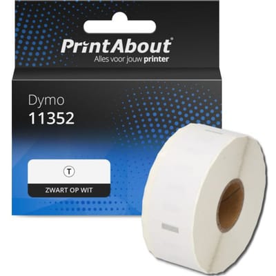 PrintAbout huismerk Etiket 11352 (S0722520) Zwart op wit (54 mm x 25 mm) Geschikt voor Dymo