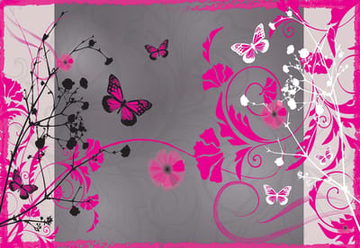 Fotobehang Pattern Flowers Butterflies Nature | XL - 208cm x 146cm | 130g/m2 Vlies