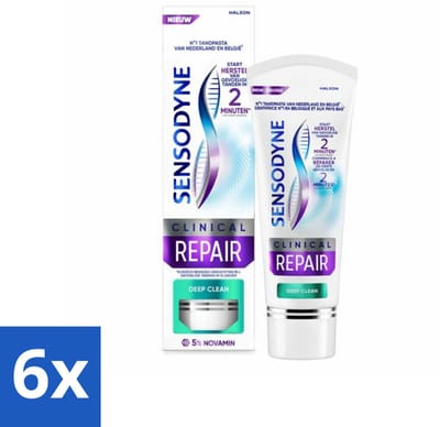 6 x Sensodyne - Tandpasta - Clinical Repair - Deep Clean - Grondige Reiniging - 75 ml - Gevoelige Tanden - Tandpasta - Sensodyne - Tandenpoetsen - Tandplak Verwijderen