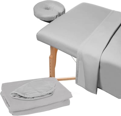 3-delige Set Microvezel Massagetafel Sets - Hoeslaken, Hoes en Gezichtswieghoes - Geschikt voor Spa en Schoonheidssalon (Lichtgrijs)