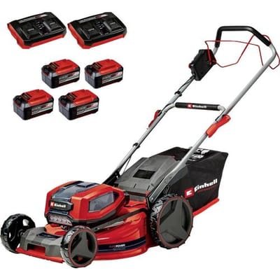 Einhell Professional Accu Grasmaaier GP-CM 36/52 S BL Li Kit - Power X-Change - 36 V/Li-ion - Maaibreedte: 52 cm - Aanbevolen gazonoppervlakte: tot 1200 m² - 65 L opvangzak - Maaihoogte: 25-80 mm - Incl. 4x 5.2 Ah Accu en 2x DUO-lader