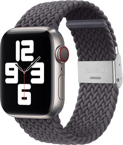 Stravo Gevlochten Nylon Bandje - Geschikt voor Apple Watch 42mm (Series 11/10), 41mm (Series 9/8/7), 40mm (Series 6/5/4/SE 1/2/3), 38mm (Series 3/2/1) - Verstelbaar elastisch Apple Watch Horlogebandje met gesp - Donkergrijs