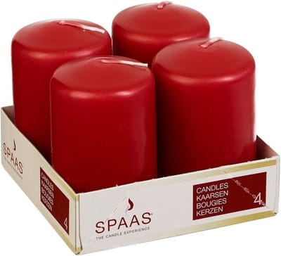 Spaas Stompkaarsen/zuilkaarsen - set van 4x - rood - D5 x H8 cm - 12 branduren