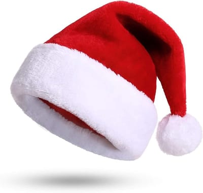 Kerstmuts Kerstmuts voor kind Deluxe Pluche Kerstman Hoed met een Faux Fur Pompom op de bovenkant en breed voor de Kerstman-Rood-kind