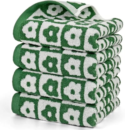 Daity Check Floral Hand Towels - Set van 4 zachte badhanddoeken - medium 13" x 29" - donker olijfgroen