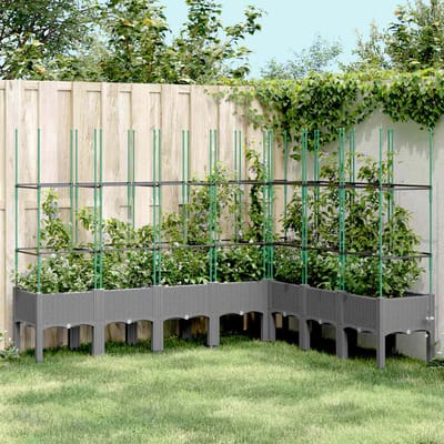 vidaXL - Plantenbak - met - latwerk - 200x160x142,5 - cm - polypropeen - lichtgrijs