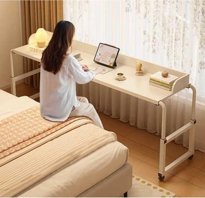 Bedtafel Op Wielen - Laptoptafel Werkplek - Thuiswerken Eten - Verstelbare Hoogte Breedte - 45x65-95cm - Wit
