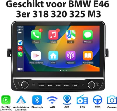 Junsun Android 15 Autoradio Geschikt Voor BMW E46 3er 318 320 325 Accessoires, Draadloze CarPlay met Bluetooth, GPS-Navigatiesystem, 10.1-inch Touchscreen, WiFi & USB, FM & DAB+, 2GB+64GB, DSP, SWC, Quad-core processor