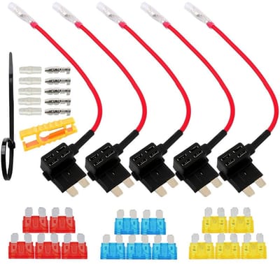 Cosensi - 5Pcs Premium Fuse Tap - Voeg extra stroom toe - Zwart - Geschikt voor 12V/24V voertuigen - Met gratis standaard fuses - Ideaal voor auto ...