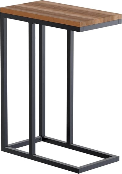 Sidetable Vierkant met Houten Blad - Metalen Salontafel/Nachtkastje