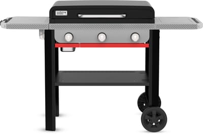 Weber Slate Plancha - 71 cm Bakplaat - Gasbarbecue - 3 Branders - Zwart - 2 Robuuste wielen - 2 Inklapbare zijtafels - 2 Gereedschapshaken - Deksel voor bescherming - Bereikt tot 260 °C - Porselein geëmailleerde bakplaat met anti-aanbaklaag