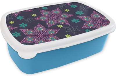 Broodtrommel Blauw - Lunchbox - Brooddoos - Sterren - Regenboog - Luxe - Winter - Patroon - 18x12x6 cm - Kinderen - Jongen