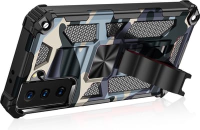 Hoesje Geschikt Voor Samsung Galaxy S21 Ultra hoesje rugged extreme backcover met ring houder Camouflage - Marine Blauw