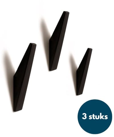 Houten Wandhaken - Vintage kapstokhaken - Ophanghaken - Handdoekhaken - Jashaken - 3 stuks - Zwart