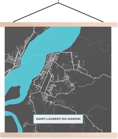 Posterhanger incl. Poster 40x40 cm - Schoolplaat - Saint-Laurent-du-Maroni - Stadskaart - Kaart - Plattegrond - Frankrijk - Textielposter - Blanke latten - Stadskaart