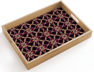 Dienblad hout 40x30 cm - Schootdienblad - Symmetrisch - Tegel - Burgundy - Borrelplank rechthoek - Plateau dienbladen