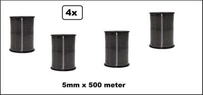 4x Krullint black zwart5mm x 500m - krul lint kerst thema feest decoratie kado kadolint verjaardag